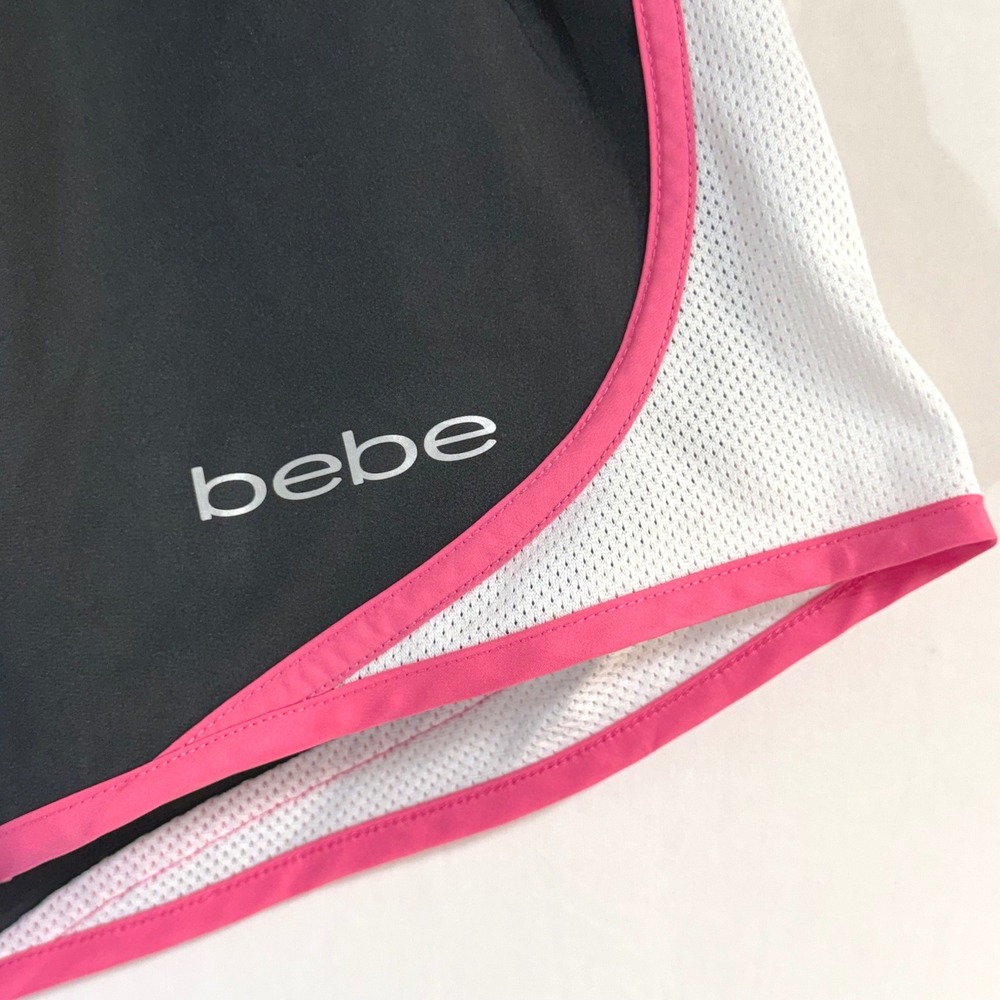 Bebe Sport Womens XL Black Pink White Mesh Panel Running Athletic Shorts - Picture 2 of 9